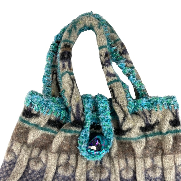 Handmade Wool Unique Shoulder Tote Bag Button Loop Amish Horse Buggy Carriage - Picture 5 of 13